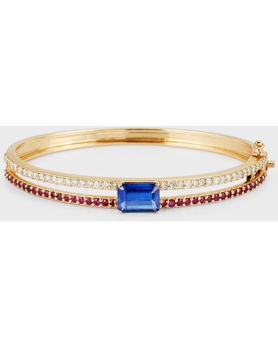 Siena Jewelry 14k Yellow Gold Kyanite Ruby Diamond Bangle Bracelet - Metallic