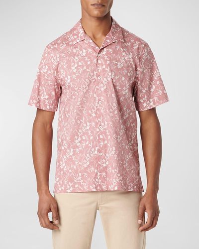 Bugatchi Orson Shaped Floral Camp Shirt - Red