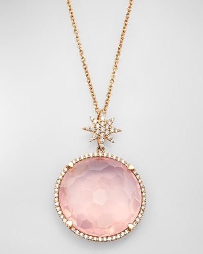 Lisa Nik 18K Rose Round Pendant With North Star Bail And Diamonds - Pink