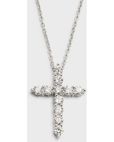 Neiman Marcus 18k White Gold Round Diamond Cross Pendant