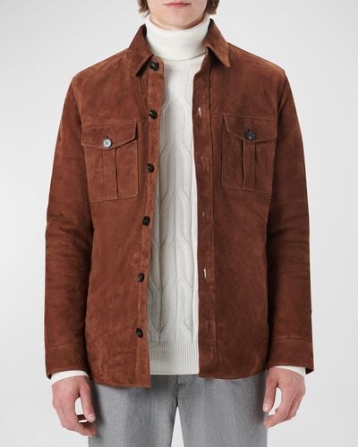 Bugatchi Suede Shirt Jacket - Brown