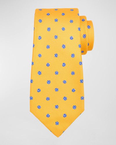 Kiton Silk Polka Dot-Print Tie - Yellow