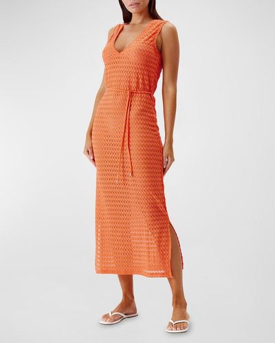 Melissa Odabash Annabel Crochet Knit Midi Dress - Orange