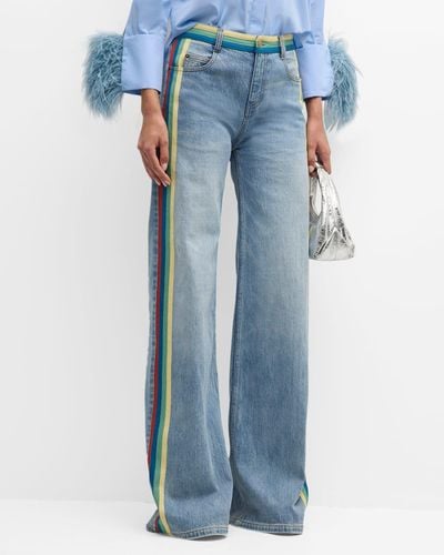 Hellessy Bart Striped-Ribbon Straight-Leg Jeans - Blue