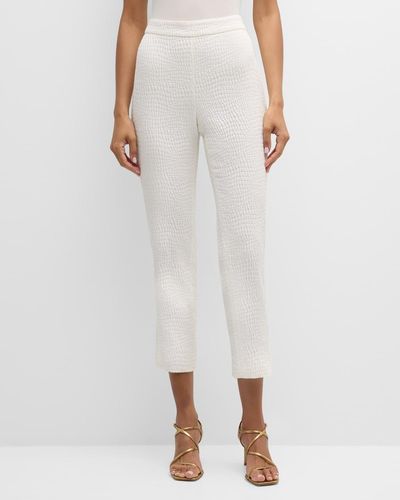 Natori Cropped Cotton Jacquard Skinny Pants - White