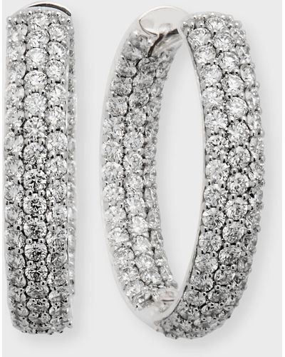 Neiman Marcus 25mm Pave Diamond Hoop Earrings - Gray