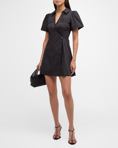 Tanya Taylor Cooper Flutter-Sleeve Mini Wrap Dress - Black