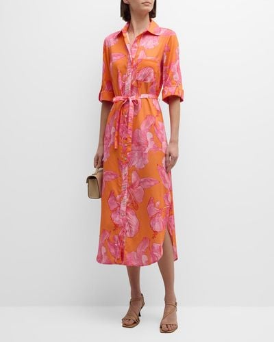 Finley Alex Floral-print Cotton Midi Shirtdress - Red