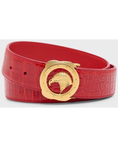 Stefano Ricci Eagle-Buckle Crocodile Belt - Red