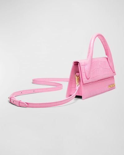 Jacquemus Le Chiquito Long Croc-Embossed Top-Handle Bag - Pink