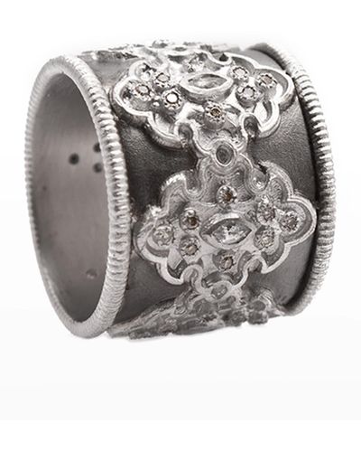 Armenta New World Midnight Wide Scroll Band With Diamonds, Size 5-8 - Gray