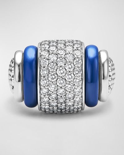 Lagos Ceramic And Smooth Square Diamond Pave Ring In Marine Blue