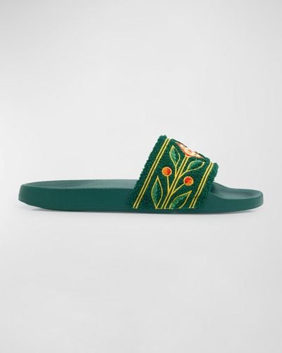 Casablancabrand Embroidered Cotton Slide Sandals - Green