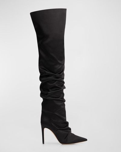 Prota Fiori Primavera Slouchy Silk Over-the-knee Boots - Black
