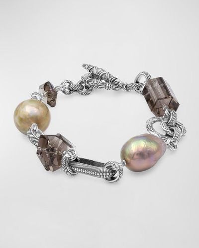 Stephen Dweck Smoky Quartz And Baroque Pearl Bracelet In Sterling Silver - Metallic