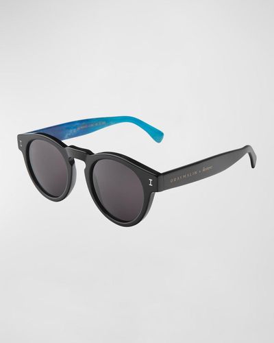 Illesteva X Malin Round Acetate Sunglasses - Blue
