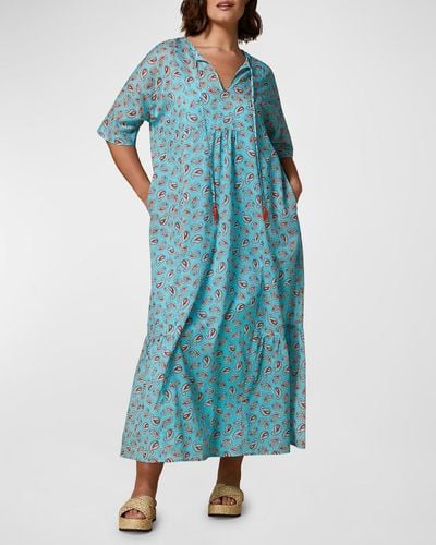 Marina Rinaldi Plus Size Timor Paisley-Print Muslin Midi Dress - Blue