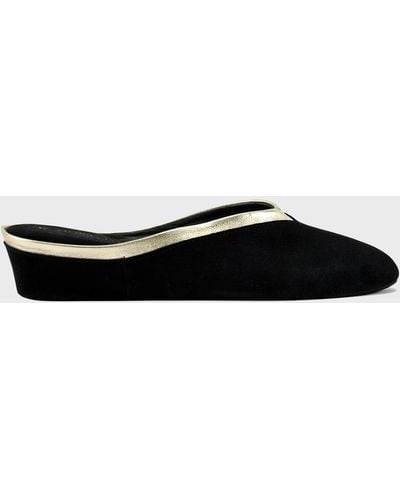 Jacques Levine Suede Wedge Mule Slippers - Black