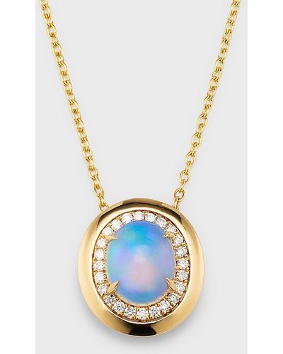 David Kord 18k Yellow Gold Pendant With Oval Opal And Diamonds, 2.24tcw - Blue
