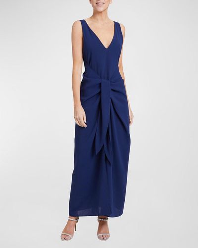 Santorelli Letty Sleeveless Tie-Front Crepe Maxi Dress - Blue