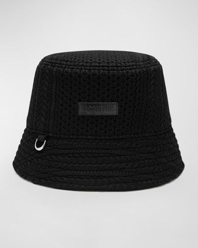 Jacquemus Le Bob Belo Cable Knit Bucket Hat - Black