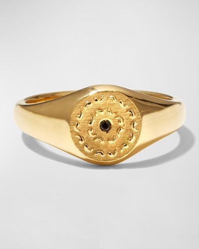 Marco Dal Maso Yellow Gold Icon Signet Ring With Single Black Diamond - Metallic