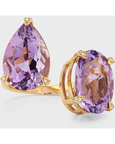 Piranesi 18K Oval And Pear Shaped Amethyst Ring With Round Diamonds, Size 5.5 - Multicolor