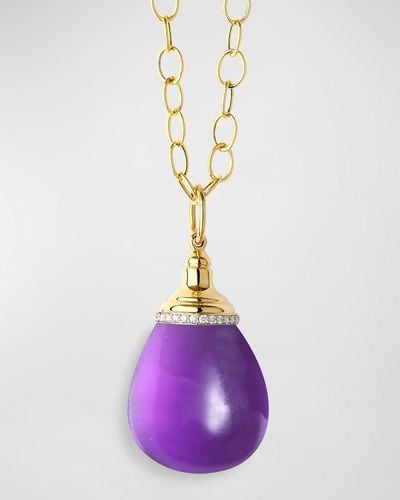 Syna 18k Yellow Gold Mogul Drop Pendant Necklace With Gemstone And Diamond Trim - Purple