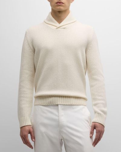 Stefano Ricci Cashmere Knit Shawl Collar Sweater - Natural