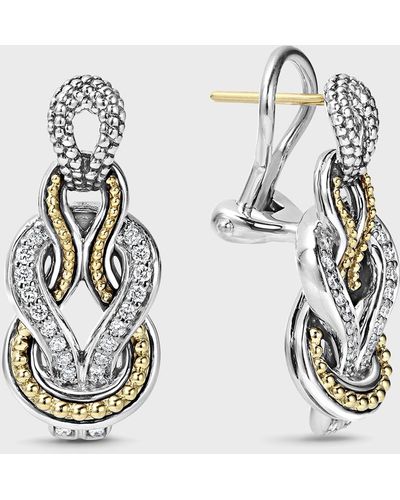 Lagos Newport Elongated 18k Gold Diamond Rope Earrings - White