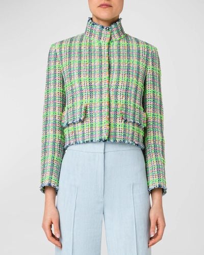 Akris Punto Multicolor Check Tweed Short Jacket - Green