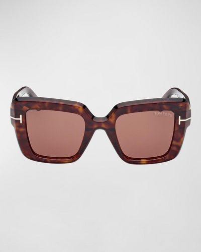 Tom Ford Esme Tortoise Acetate Square Sunglasses - Brown