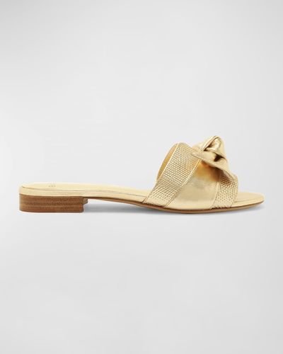 Alexandre Birman Maxi Clarita Leather Knot Flat Sandals - Metallic
