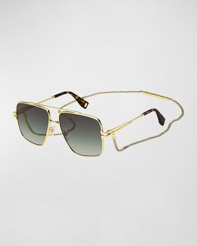 Marc Jacobs Chain Metal & Plastic Aviator Sunglasses - Metallic