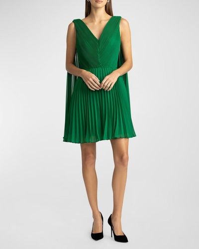 Zac Posen Pleated Cape Mini Dress - Green