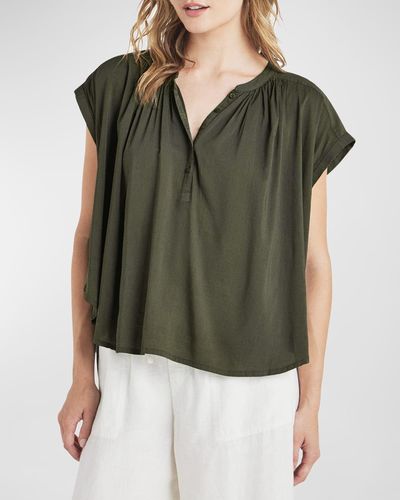 Splendid Paloma Short-Sleeve Cotton-Blend Blouse - Green