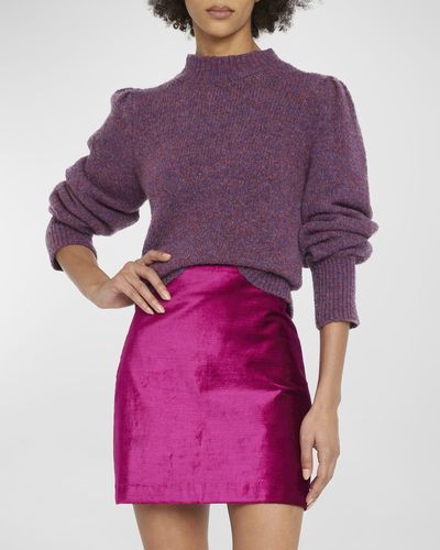 Veronica Beard Komal Knit Puff-Sleeve Sweater - Purple