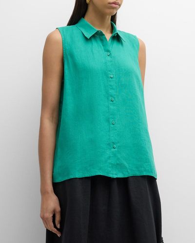 Eileen Fisher Sleeveless Handkerchief Organic Linen Shirt - Green