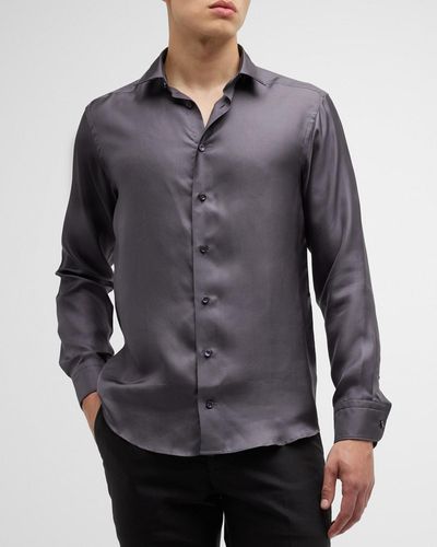 Eton Slim-Fit Silk Dress Shirt - Gray