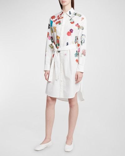 Marni Floral-Print Belted Long-Sleeve Shirtdress - White