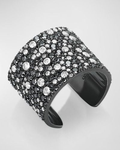 Sheryl Lowe Cobblestone Black And White Diamond Wide Cuff Ring - Metallic
