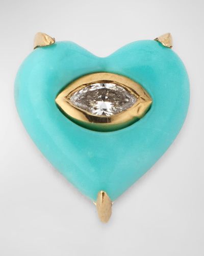 Sydney Evan 14K Marquis Diamond And Heart Earring, Single - Blue