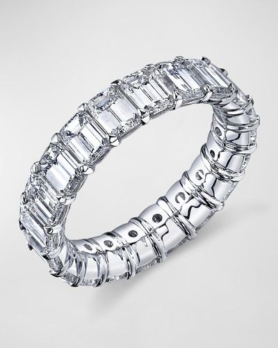 Neiman Marcus Platinum Emerald-Cut Diamond Buttercup Eternity Ring, Size 6 - Metallic