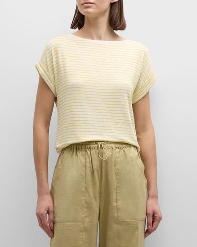 Majestic Filatures Striped Stretch Linen Tee - Natural