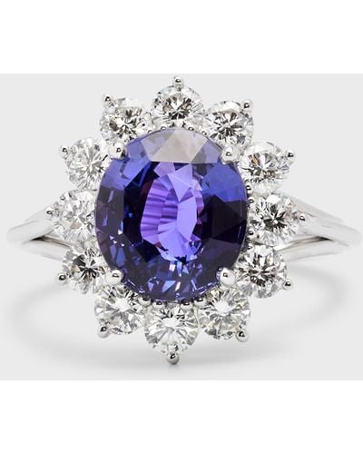 NM Estate Estate Platinum Purple Sapphire Oval And Diamond Halo Ring, Size 6.75 - White