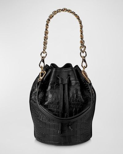Gigi New York Brooklyn Croc-embossed Bucket Bag - Black