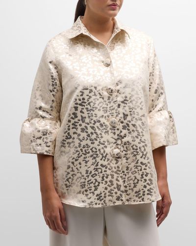 Caroline Rose Plus Plus Size Leopard Jacquard Shimmer Party Shirt - Natural