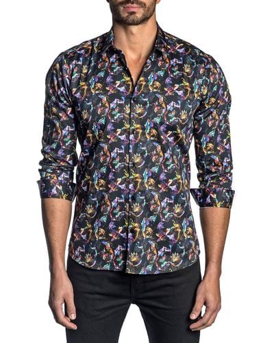 Jared Lang Butterfly Pattern Sport Shirt - Black