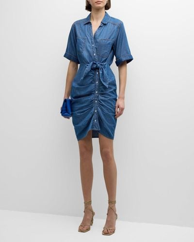 Veronica Beard Hensley Ruched Chambray Dress - Blue
