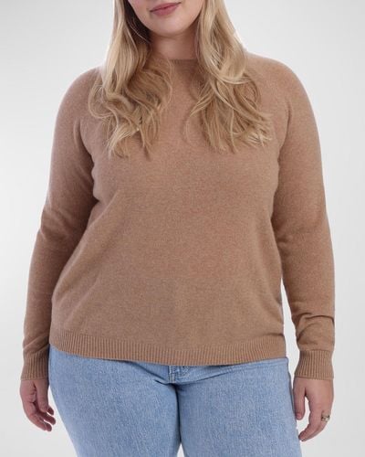 Minnie Rose Plus Size Cashmere Crewneck Sweater - Brown
